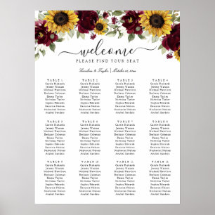 Sittdiagram för solrosblommor, burgundy Greenery B Poster