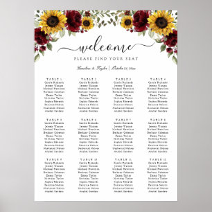 Sittdiagram för solrosblommor, burgundy Greenery B Poster