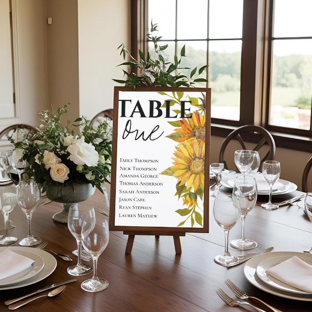 Sittdiagram för solrossolrossäten Bröllop Bord (Yellow Sunflower Wedding Table Seating Chart)