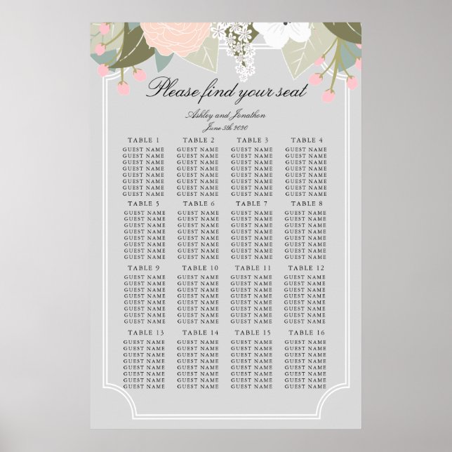 Sittdiagram för stora Blommigtar Poster (Framsidan)