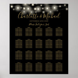 Sittdiagram för String Ljus Black och Guld Bröllop Poster