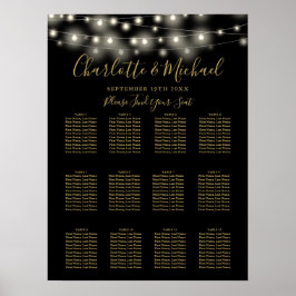 Sittdiagram för String Ljus Bröllop i Svart och Gu Poster