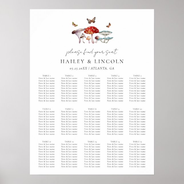 Sittdiagram för svamprum Bröllop Poster (Framsidan)