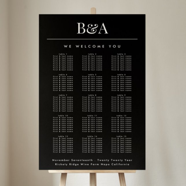 Sittdiagram för svart och vitt klassiskt Namn Bröl Poster (Skapare uppladdad)