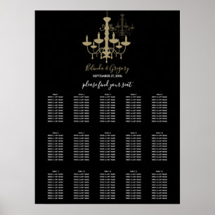 Sittdiagram för Svarta Guld Chandelier Bröllop Poster