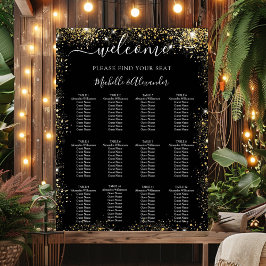 Sittdiagram för Svarta guld glitter bröllop Poster