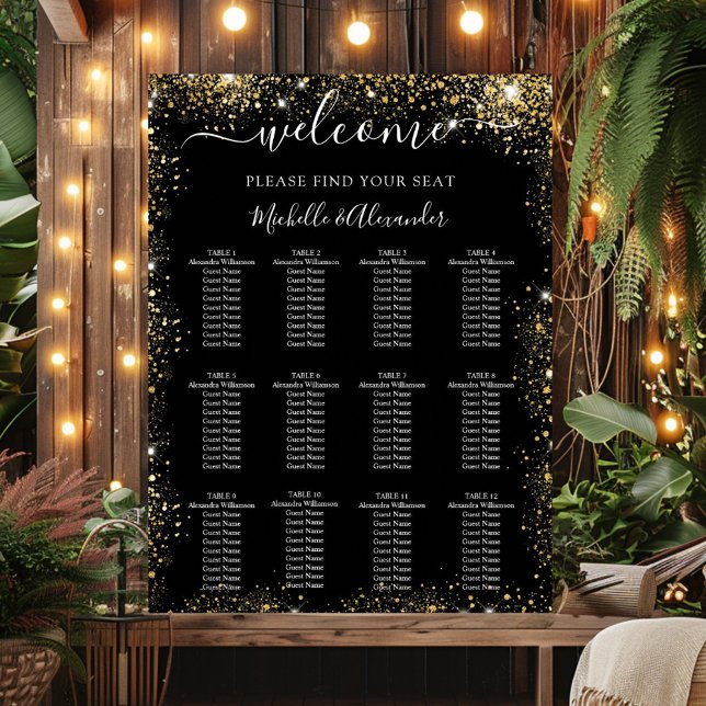 Sittdiagram för Svarta guld glitter bröllop Poster (Skapare uppladdad)