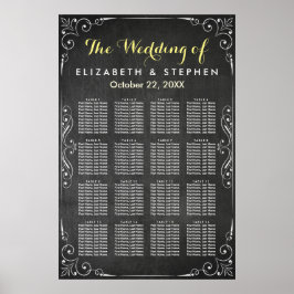 Sittdiagram för svarta och vita Bröllop-krita Poster