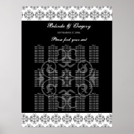 Sittdiagram för svartvit kalligrafi Bröllop Poster