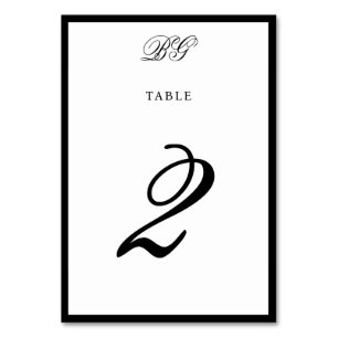 Sittdiagram för svartvit monogram Bröllop i elegan Bordsnummer