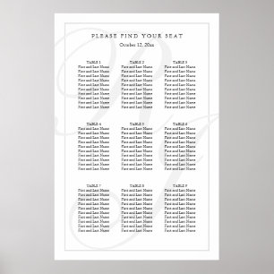 Sittdiagram för svartvit monogram Bröllop i elegan Poster
