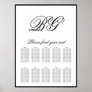 Sittdiagram för svartvit monogram Bröllop i elegan Poster