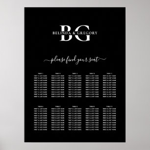 Sittdiagram för svartvit monogram Bröllop Poster