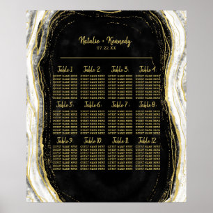 Sittdiagram för Svartvit och Guld Geode Agate Bord Poster