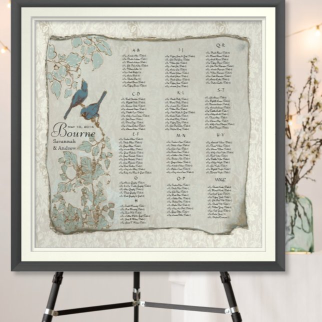 Sittdiagram för Teal Love birds Bröllop Poster (To see frame and mat pricing,  please choose your options.)