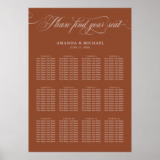 Sittdiagram för terracotta bröllop poster (Framsidan)