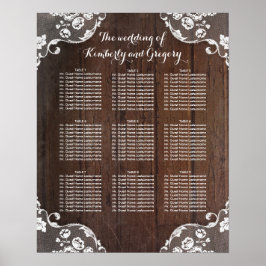 Sittdiagram för trä och Snöre Rustic Bröllop Poster