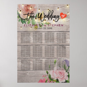 Sittdiagram för trästrå Blommigt Ljus Bröllop Poster