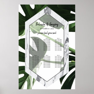 Sittdiagram för Tropical Monstera Marble Bröllop Poster