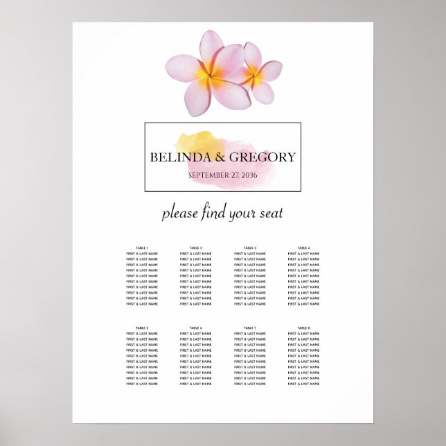 Sittdiagram för Tropical Plumeria Frangipani Bröll Poster (Framsidan)