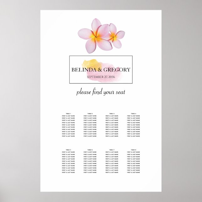 Sittdiagram för Tropical Plumeria Frangipani Bröll Poster (Framsidan)