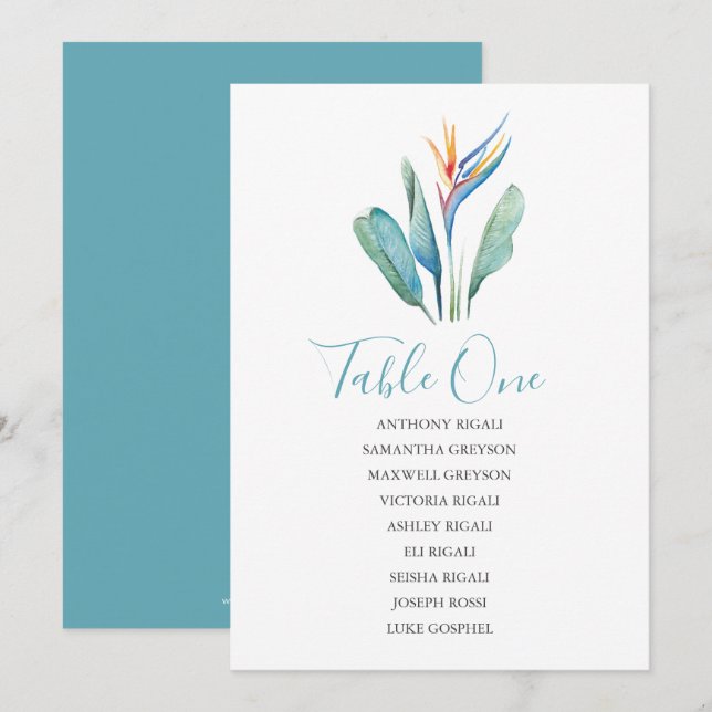 Sittdiagram för tropisk blomma Bröllop Inbjudningar (Fram/baksida)