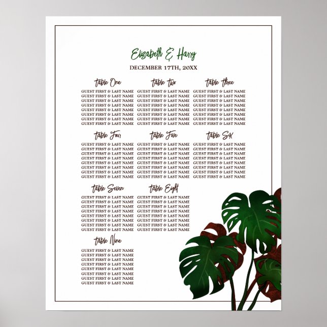 Sittdiagram för tropisk monstera-beach poster (Framsidan)