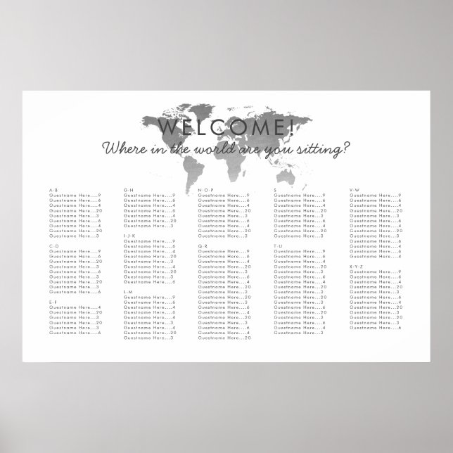 Sittdiagram för världskarta över silver poster (Framsidan)