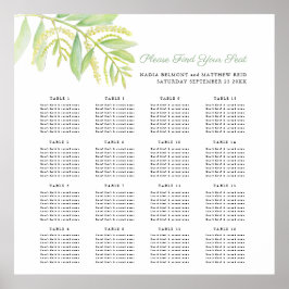 Sittdiagram för vattenfärgseukalyptus löv bröllop poster