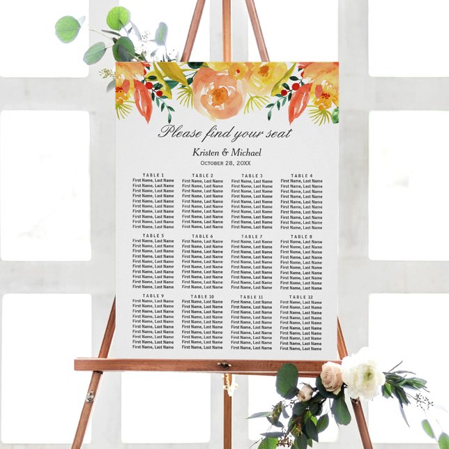 Sittdiagram för vattenfärgspersikor Blommigt Bröll Poster (Skapare uppladdad)