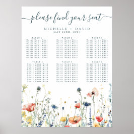 Sittdiagram för vibrant Wildblomma Bröllop Poster