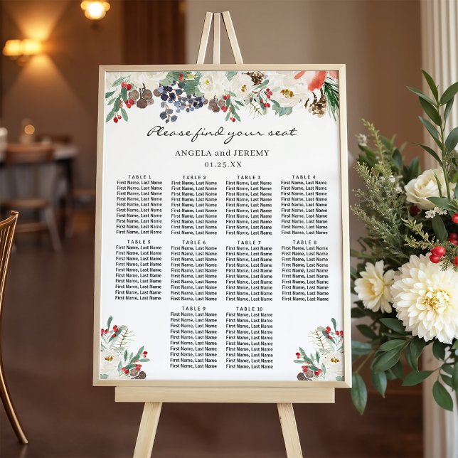 Sittdiagram för vinterBlommigt 10 Bord Bröllop Poster (Skapare uppladdad)