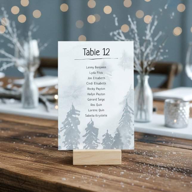 Sittdiagram för vinterbröllop, Bordsnummer (Winter wedding Table Number Seating Chart.)