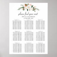 sittdiagram för vit magnolia blommigt bröllop