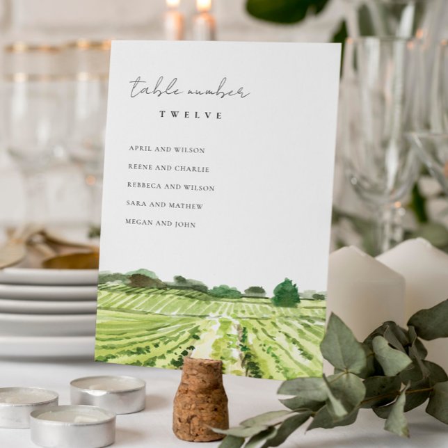 Sittdiagram för Watercolor Winery Vineyard Bröllop Bordsnummer (Skapare uppladdad)