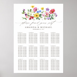 Sittdiagram för Wildblomma Rustic Blommigt Bröllop Poster