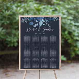 Sittdiagram för Winter Azure Blue Botanical Bröllo Poster