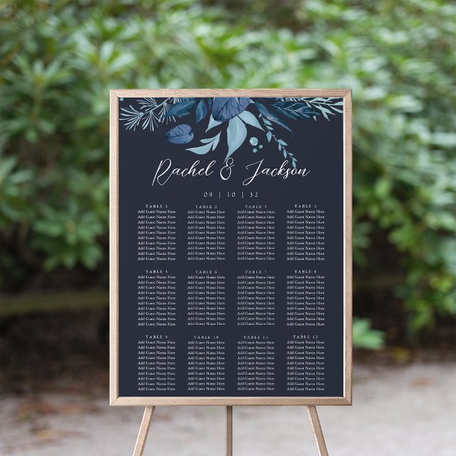 Sittdiagram för Winter Azure Blue Botanical Bröllo Poster (Skapare uppladdad)