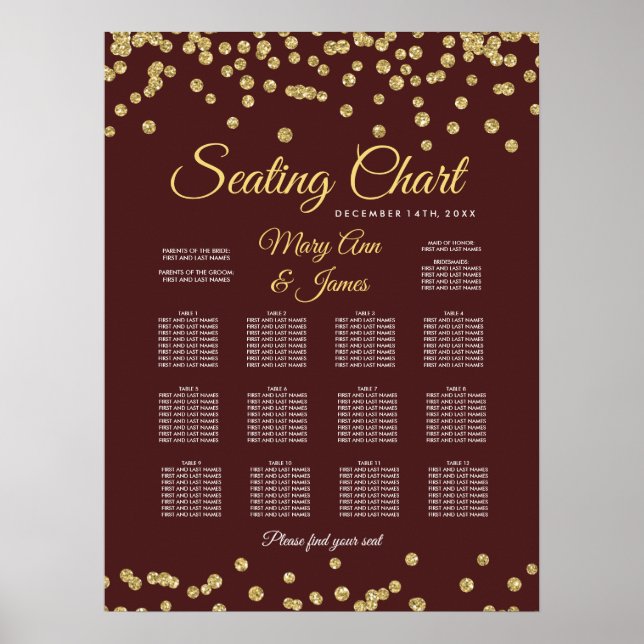 Sittdiagram Guld Faux Glitter Confetti Marsala Poster (Framsidan)