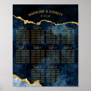 Sittdiagram över blå guldgolv i Bröllop Bord Poster