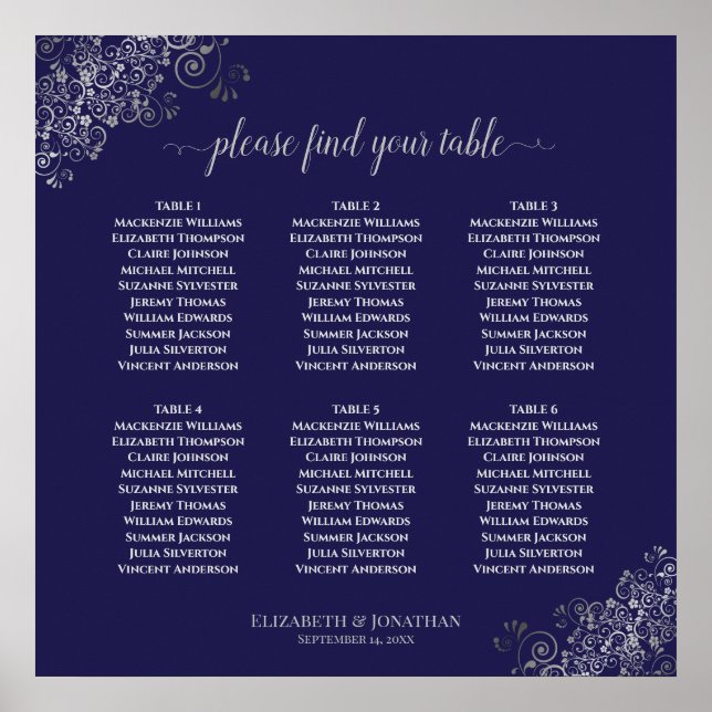 Sittdiagram över Bord Silver och Bröllop Poster (Framsidan)