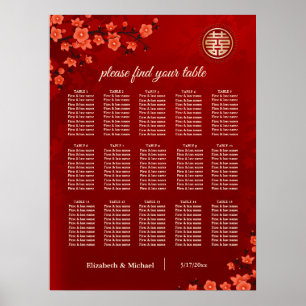 Sittdiagram över kinesiska Bröllop i Cherry Blomma Poster
