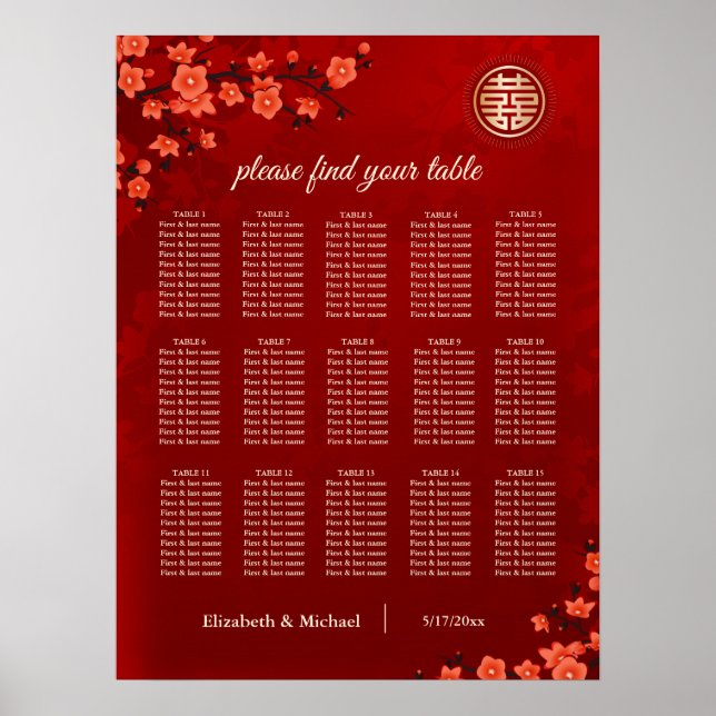 Sittdiagram över kinesiska Bröllop i Cherry Blomma Poster (Framsidan)