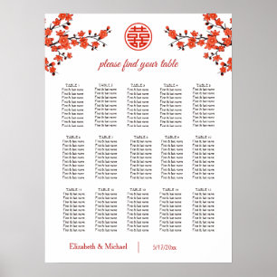 Sittdiagram över kinesiska Bröllop i Cherry Blomma Poster
