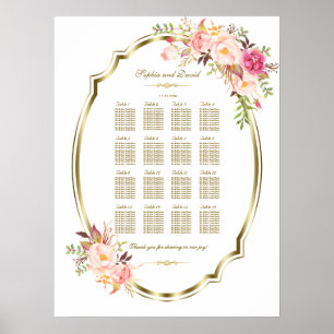 Sittdiagram över lyxRosa vid Blommigten Guld Ram Poster
