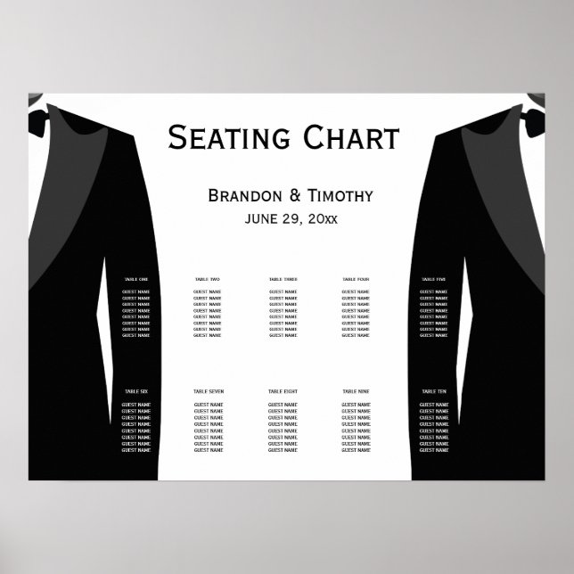 Sittdiagram över säten i elegant Black and White G Poster (Framsidan)