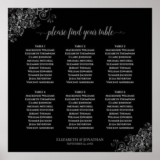 Sittdiagram över säten i Svarta Bröllop vid Bord S Poster (Framsidan)
