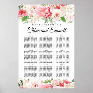 Sittdiagram över stora Rosor Blommigt 9-Bord Bröll Poster