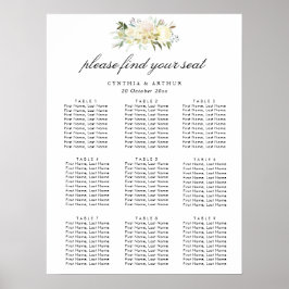 sittdiagram över vit elfenbensvit blommigt bröllop poster