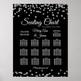 Sittdiagram Silver Faux Glitter confetti Black Poster